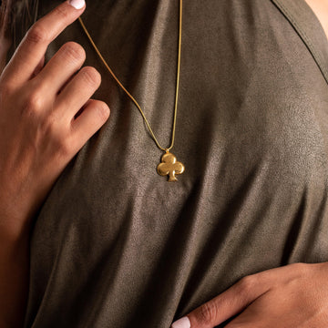Handcrafted Gold Ace of Clubs Long Charm Necklace for Lucky Vibes • Club Symbol Charm Necklace